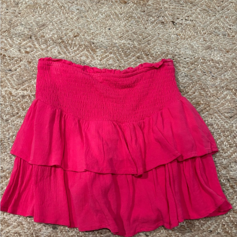 Girls Hot Pink Tiered Smocked Waist Skirt